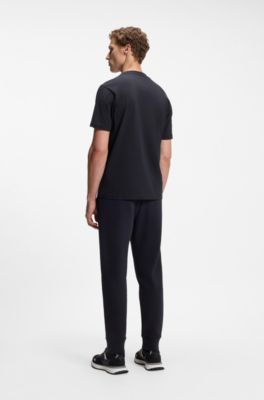 Stretch-cotton T-shirt with jacquard tape, Dark Blue