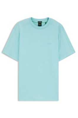 Stretch-cotton T-shirt with jacquard tape, Light Blue
