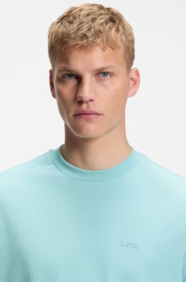 Stretch-cotton T-shirt with jacquard tape, Light Blue