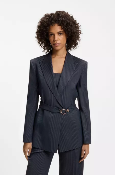 Regular-fit blazer with buckled belt