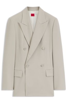 Relaxed-fit blazer with double-breasted closure, Light Grey
