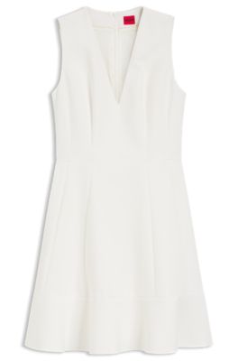 V-neck dress with seam details, White
