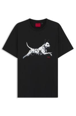 Camiseta de punto de algod&oacute;n con ilustraci&oacute;n animal, Negro