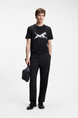 Camiseta de punto de algod&oacute;n con ilustraci&oacute;n animal, Negro