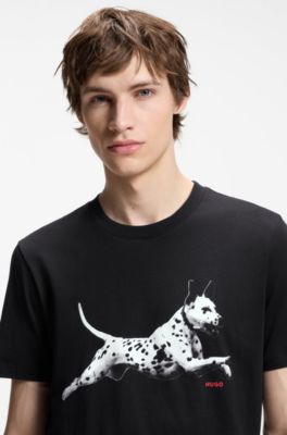 Camiseta de punto de algod&oacute;n con ilustraci&oacute;n animal, Negro