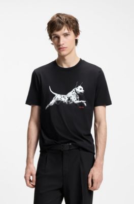 Camiseta de punto de algod&oacute;n con ilustraci&oacute;n animal, Negro