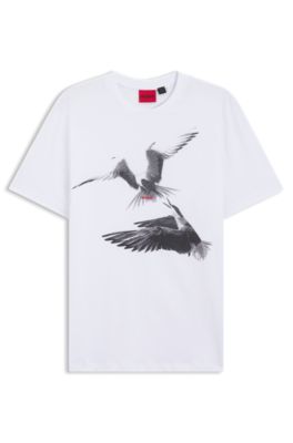 Camiseta de punto de algod&oacute;n con ilustraci&oacute;n animal, Blanco