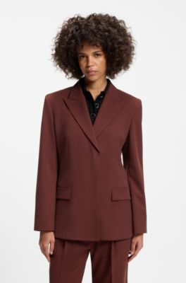 Blazer relaxed fit en tejido el&aacute;stico, Marr&oacute;n