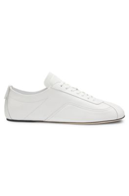 Nappa-leather trainers with debossed logo, White
