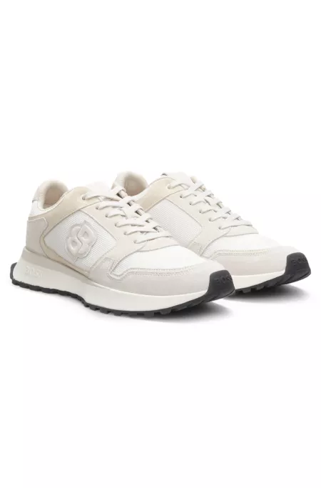 Suede-trim trainers with Double B monogram