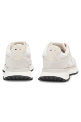 Suede-trim trainers with Double B monogram, White