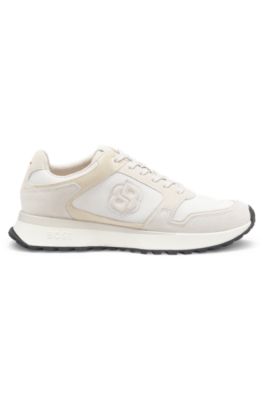 Suede-trim trainers with Double B monogram, White