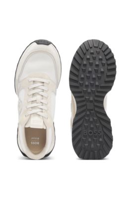 Suede-trim trainers with Double B monogram, White
