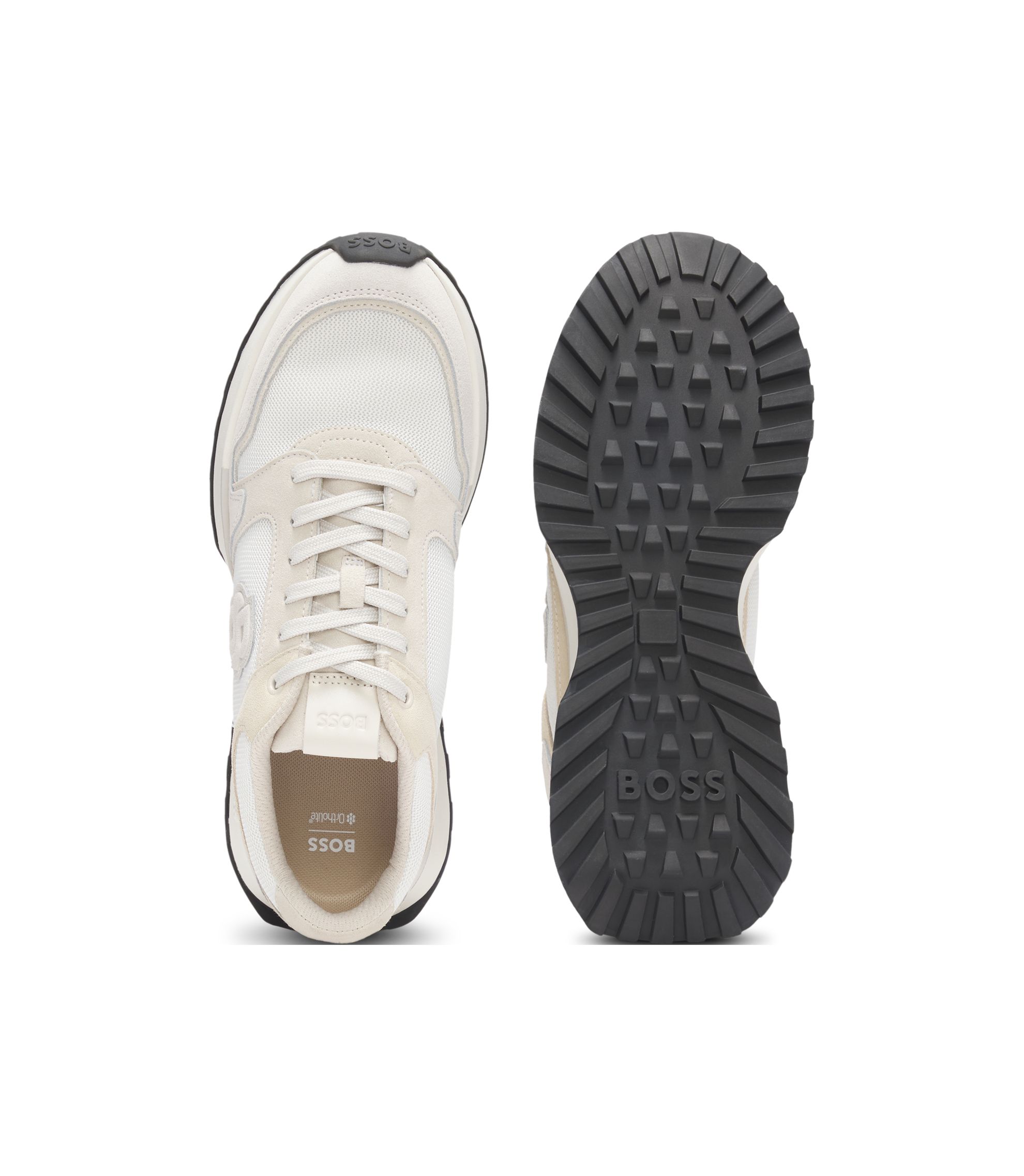 BOSS - Suede-trim trainers with Double B monogram - White