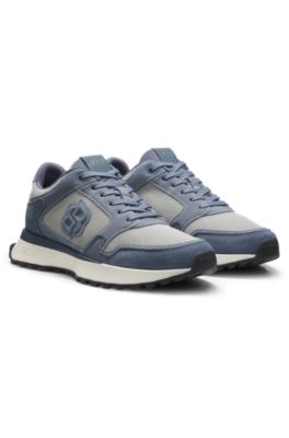 Suede-trim trainers with Double B monogram, Light Blue