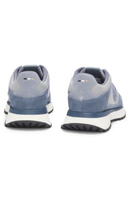 Suede-trim trainers with Double B monogram, Light Blue