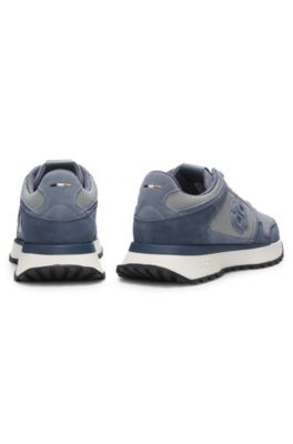 Suede-trim trainers with Double B monogram, Light Blue