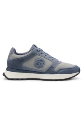 Suede-trim trainers with Double B monogram, Light Blue