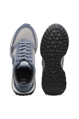 Suede-trim trainers with Double B monogram, Light Blue