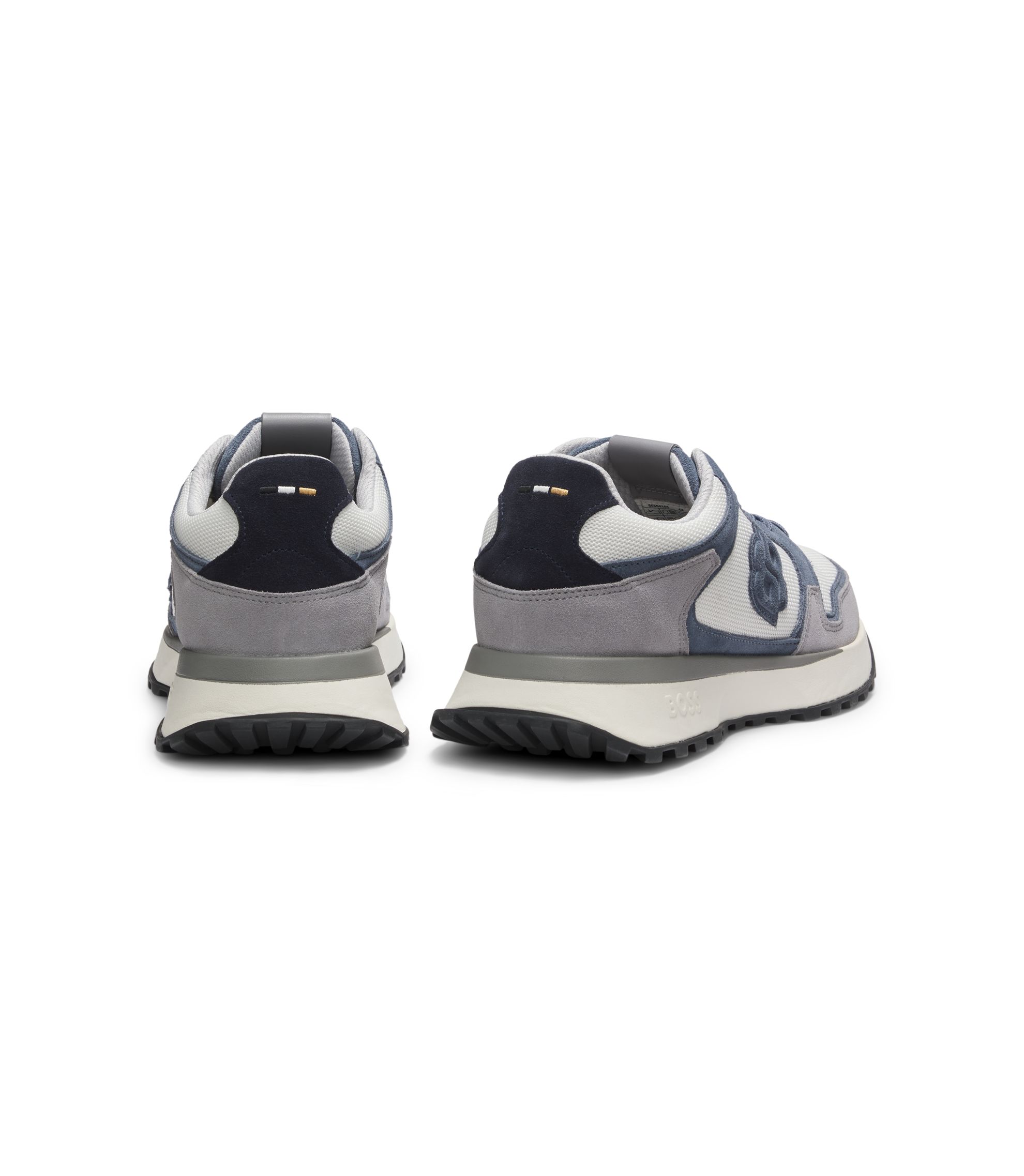 BOSS - Suede-trim trainers with Double B monogram - Light Blue