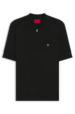 Jersey estilo polo de punto con cremallera en el cuello, Negro