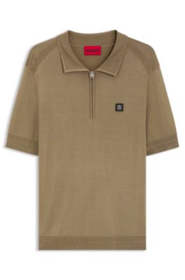 Knit polo with zipper neck, Beige