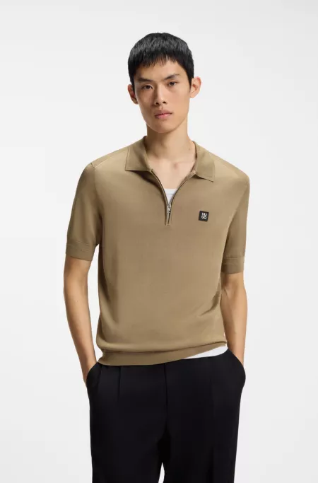 Knit polo with zipper neck