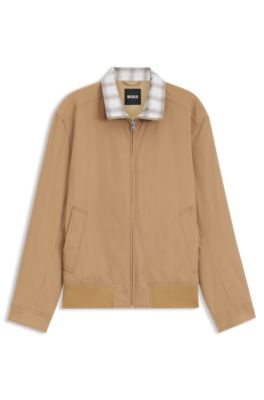 Water-repellent jacket with checkered collar, Beige
