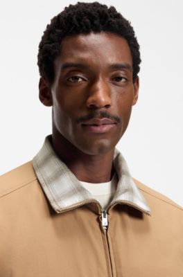 Chaqueta repelente al agua con cuello a cuadros, Beige