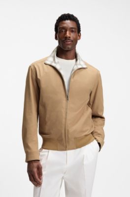 Water-repellent jacket with checkered collar, Beige