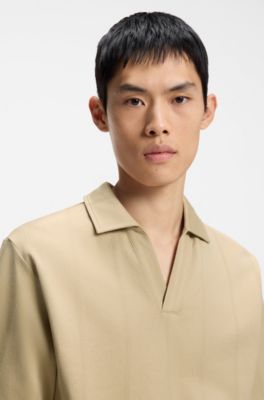 Relaxed-fit polo in breathable cotton, Beige