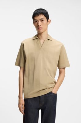 Relaxed-fit polo in breathable cotton, Beige
