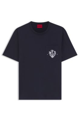 Camiseta relaxed fit de algod&oacute;n con estampado de ancla en el bolsillo, Azul oscuro