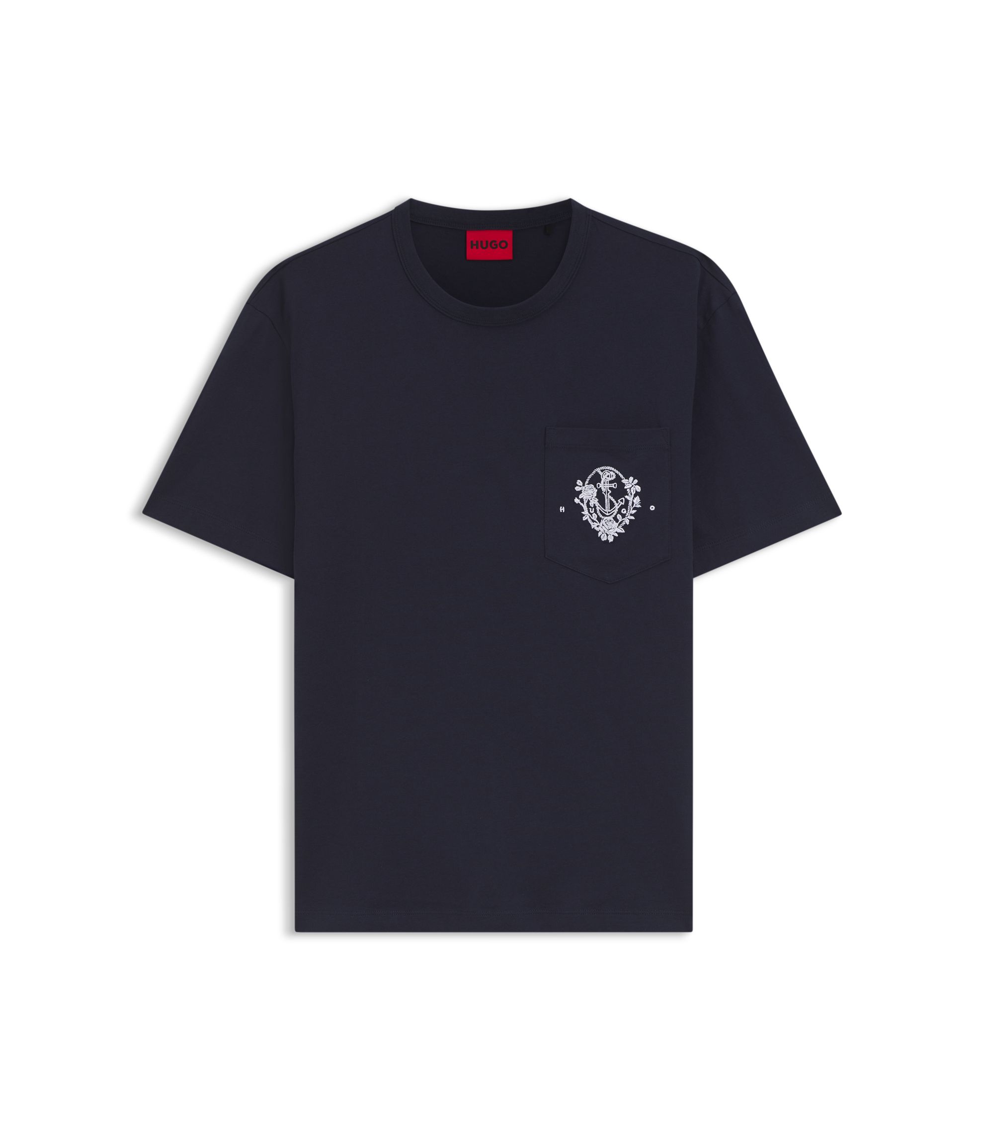 HUGO - Relaxed-fit cotton T-shirt with anchor pocket print - Dark Blue