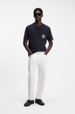 Relaxed-fit cotton T-shirt with anchor pocket print, Dark Blue