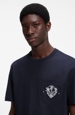 Relaxed-fit cotton T-shirt with anchor pocket print, Dark Blue