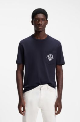 Relaxed-fit cotton T-shirt with anchor pocket print, Dark Blue