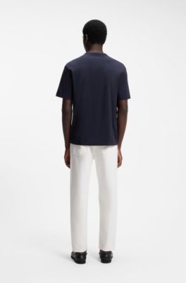 Relaxed-fit cotton T-shirt with anchor pocket print, Dark Blue