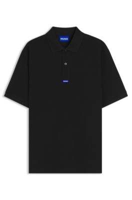 Cotton-piqu&eacute; polo shirt with blue logo badge, Black