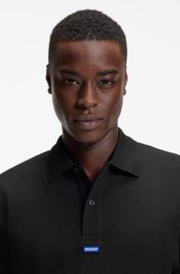 Cotton-piqu&eacute; polo shirt with blue logo badge, Black