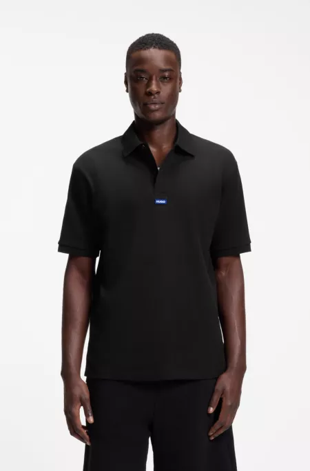 Cotton-piqué polo shirt with blue logo badge