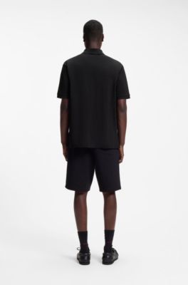Cotton-piqu&eacute; polo shirt with blue logo badge, Black