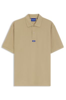 Cotton-piqu&eacute; polo shirt with blue logo badge, Beige
