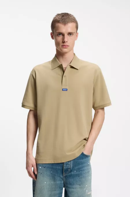 Cotton-piqué polo shirt with blue logo badge
