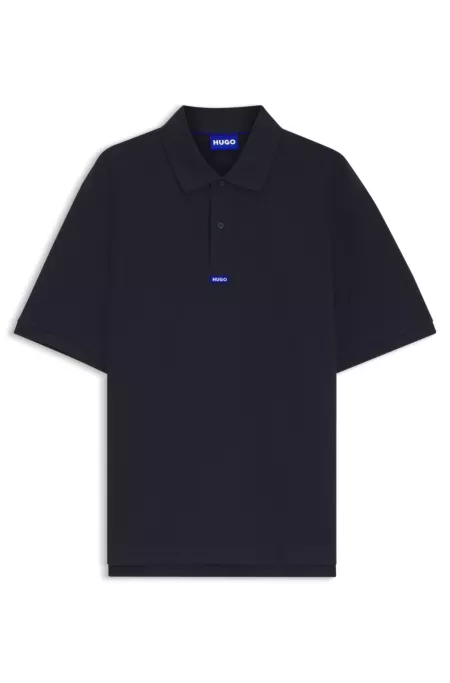 Cotton-piqué polo shirt with blue logo badge
