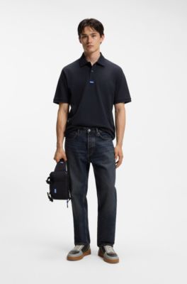 Cotton-piqu&eacute; polo shirt with blue logo badge, Dark Blue