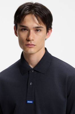 Cotton-piqu&eacute; polo shirt with blue logo badge, Dark Blue