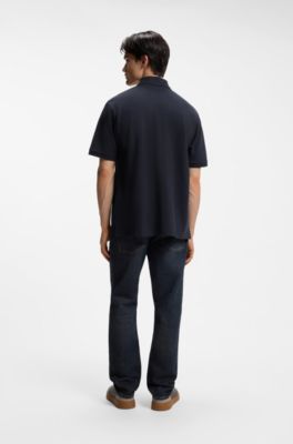 Cotton-piqu&eacute; polo shirt with blue logo badge, Dark Blue