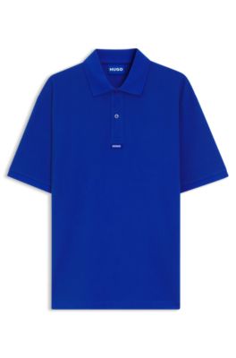 Cotton-piqu&eacute; polo shirt with blue logo badge, Light Blue