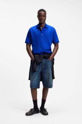 Cotton-piqu&eacute; polo shirt with blue logo badge, Light Blue